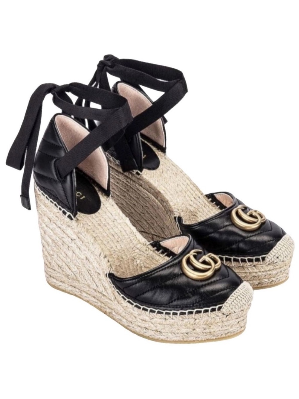GUCCI Marmont GG logo quilted leather espadrilles wedges Pilar